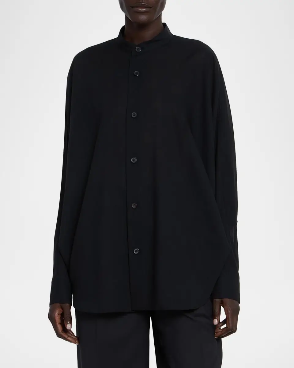 Issey Miyake Sheer Wool Dolman-Sleeve Button-Down Shirt | Thumbnail 4
