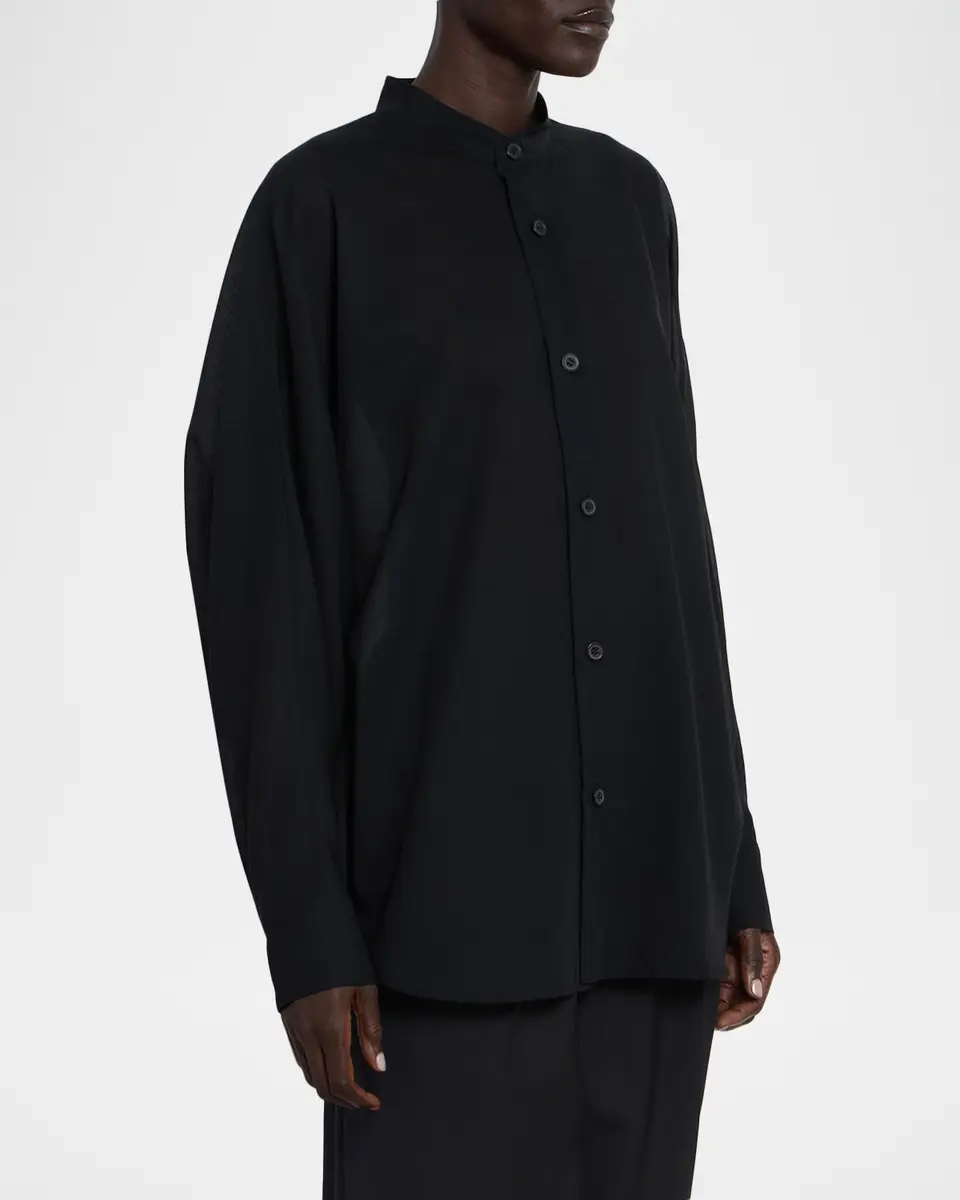 Issey Miyake Sheer Wool Dolman-Sleeve Button-Down Shirt | Thumbnail 6