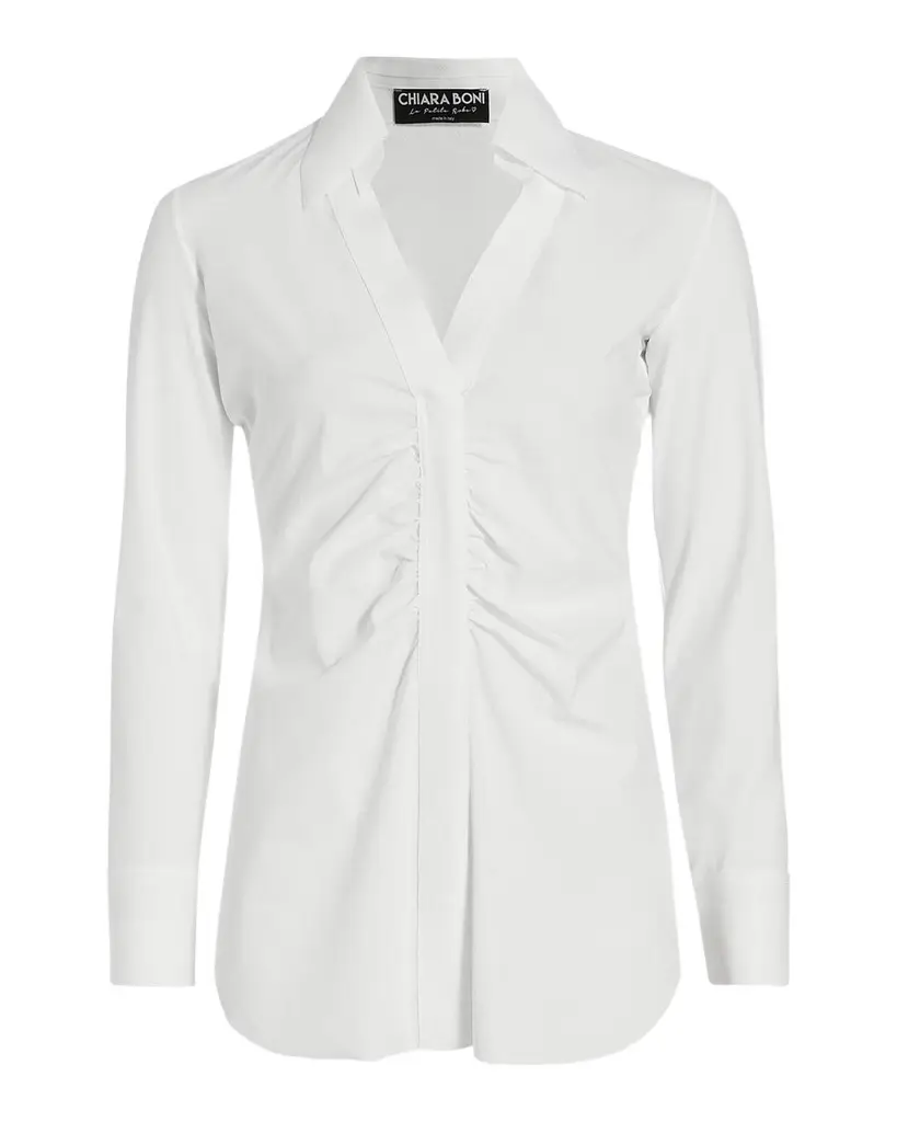 Chiara Boni La Petite Robe Shohreh Ruched Stretch Slim-Fit Blouse | Image 1 Chiara Boni La Petite Robe Shohreh Ruched Stretch Slim-Fit Blouse | Image 1