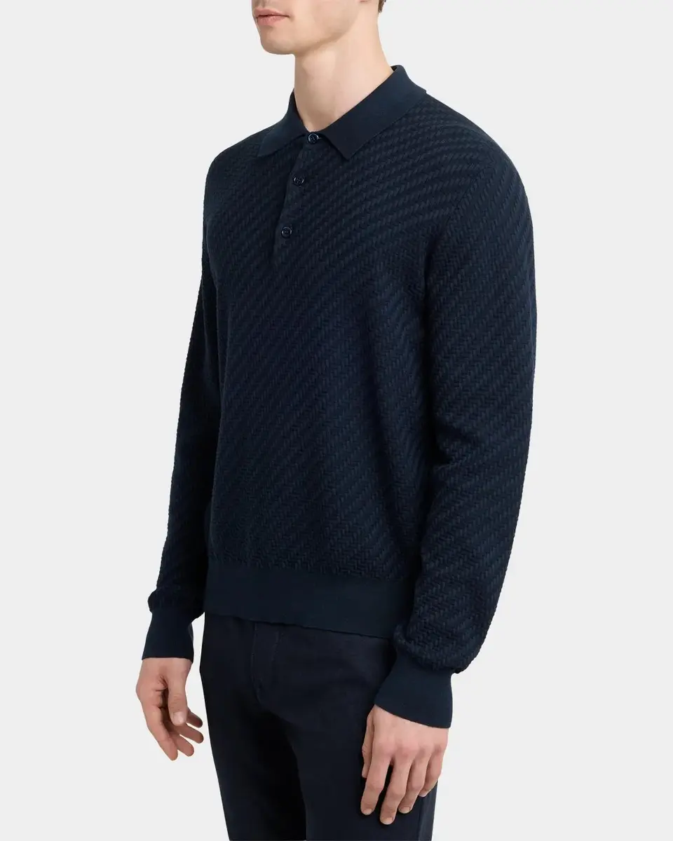 Brioni Men's Cotton and Cashmere Jacquard Polo Sweater | Thumbnail 4 Brioni Men's Cotton and Cashmere Jacquard Polo Sweater | Thumbnail 4
