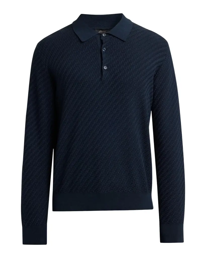 Brioni Men's Cotton and Cashmere Jacquard Polo Sweater | Image 1 Brioni Men's Cotton and Cashmere Jacquard Polo Sweater | Image 1