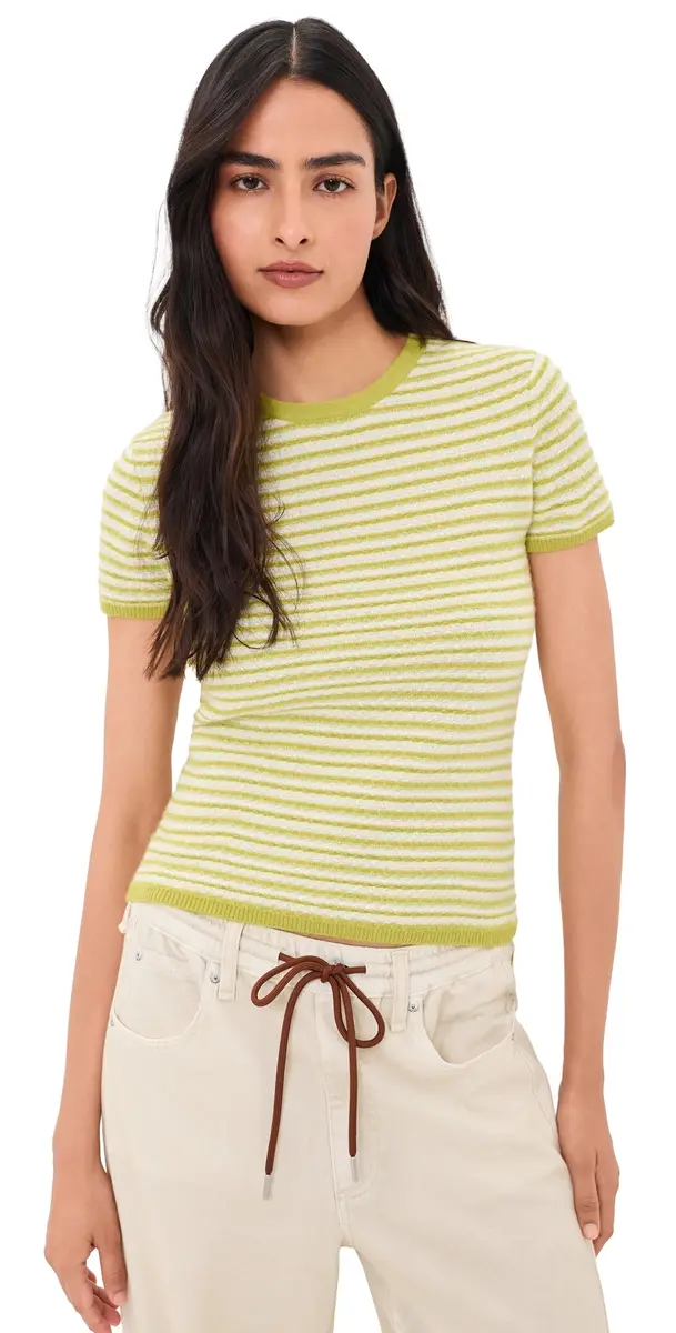 White + Warren Cashmere triped Tee Citronelle tripe | Image 1 White + Warren Cashmere triped Tee Citronelle tripe | Image 1