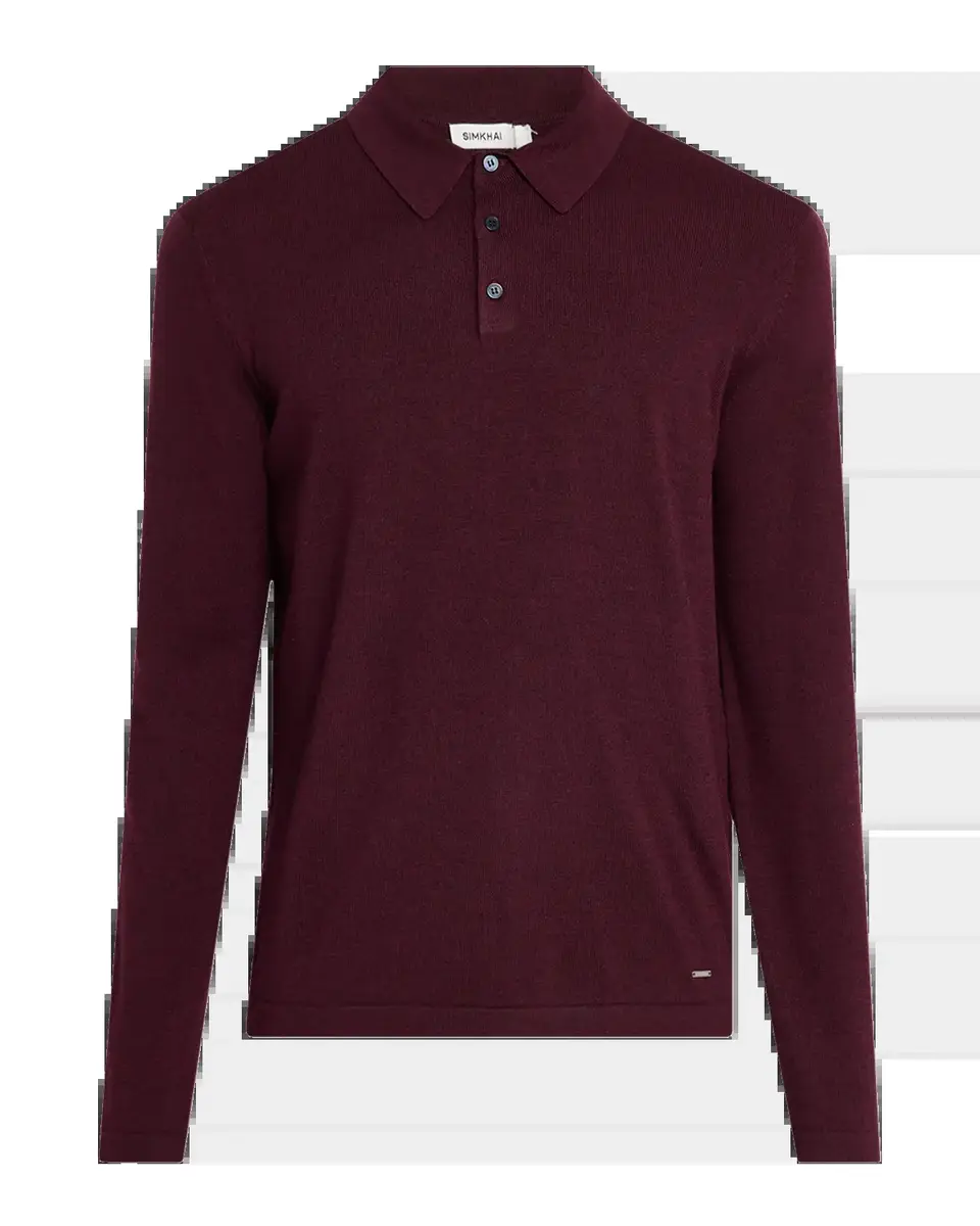 Simkhai Men's Reynolds Wool Long-Sleeve Polo Shirt | Thumbnail 2 Simkhai Men's Reynolds Wool Long-Sleeve Polo Shirt | Thumbnail 2