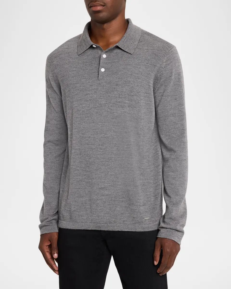 Simkhai Men's Reynolds Wool Long-Sleeve Polo Shirt | Thumbnail 4 Simkhai Men's Reynolds Wool Long-Sleeve Polo Shirt | Thumbnail 4