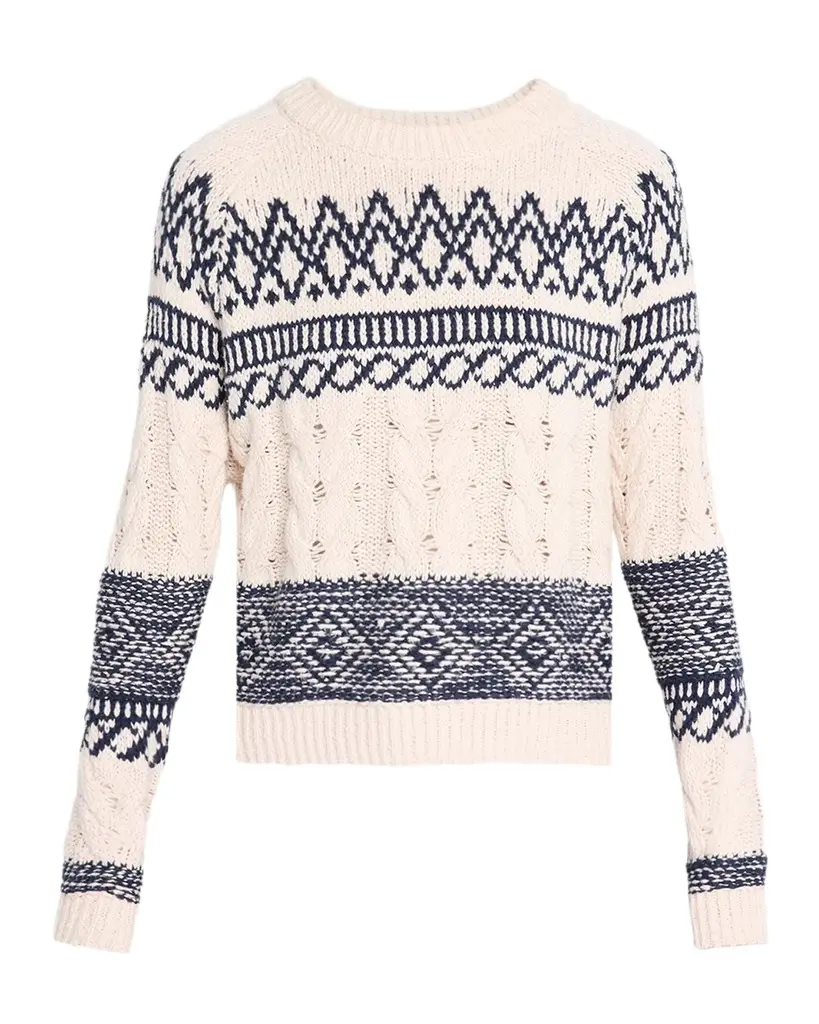 Autumn Cashmere Cable-Knit Fair Isle Cotton Sweater | Image 1 Autumn Cashmere Cable-Knit Fair Isle Cotton Sweater | Image 1