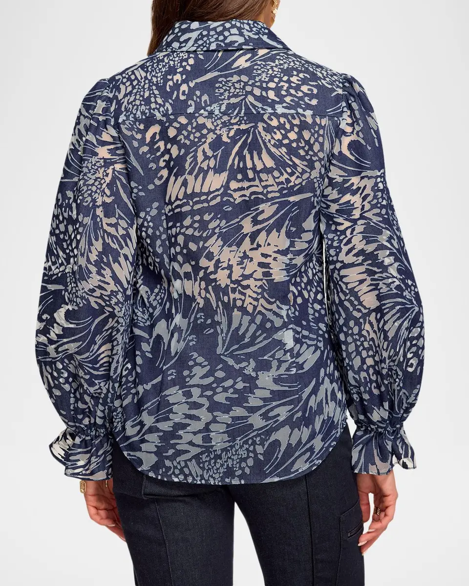 Ramy Brook Joy Blouson-Sleeve Butterfly Burnout Blouse | Thumbnail 2 Ramy Brook Joy Blouson-Sleeve Butterfly Burnout Blouse | Thumbnail 2