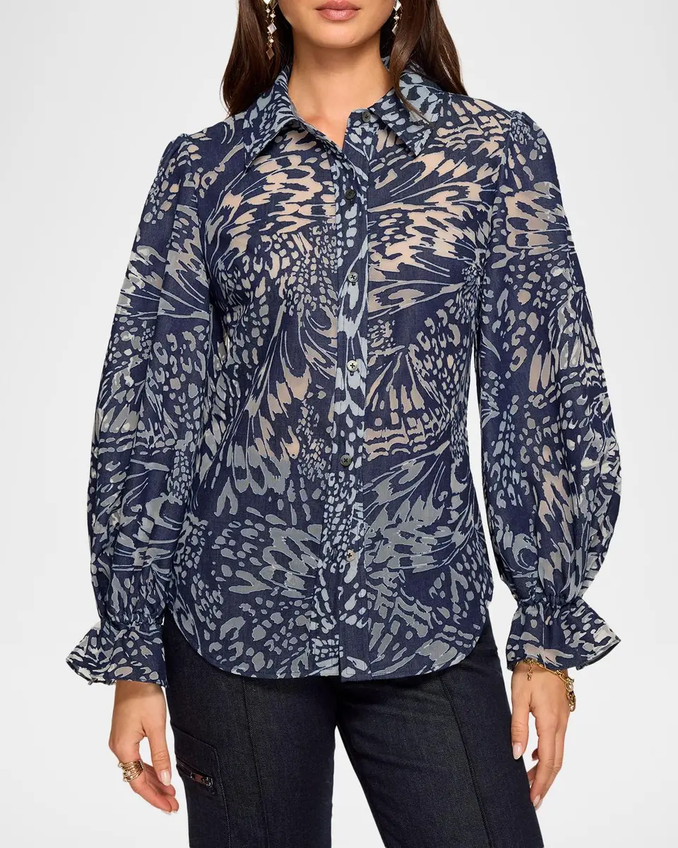 Ramy Brook Joy Blouson-Sleeve Butterfly Burnout Blouse | Thumbnail 3 Ramy Brook Joy Blouson-Sleeve Butterfly Burnout Blouse | Thumbnail 3
