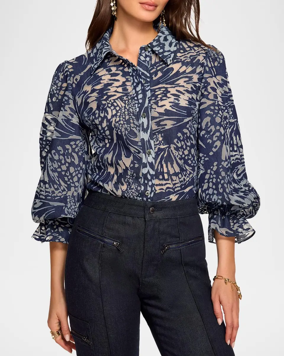 Ramy Brook Joy Blouson-Sleeve Butterfly Burnout Blouse | Thumbnail 5 Ramy Brook Joy Blouson-Sleeve Butterfly Burnout Blouse | Thumbnail 5