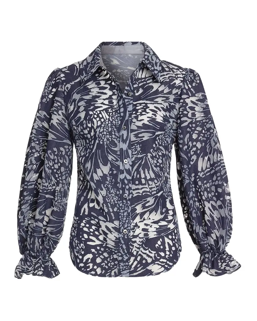 Ramy Brook Joy Blouson-Sleeve Butterfly Burnout Blouse | Image 1 Ramy Brook Joy Blouson-Sleeve Butterfly Burnout Blouse | Image 1