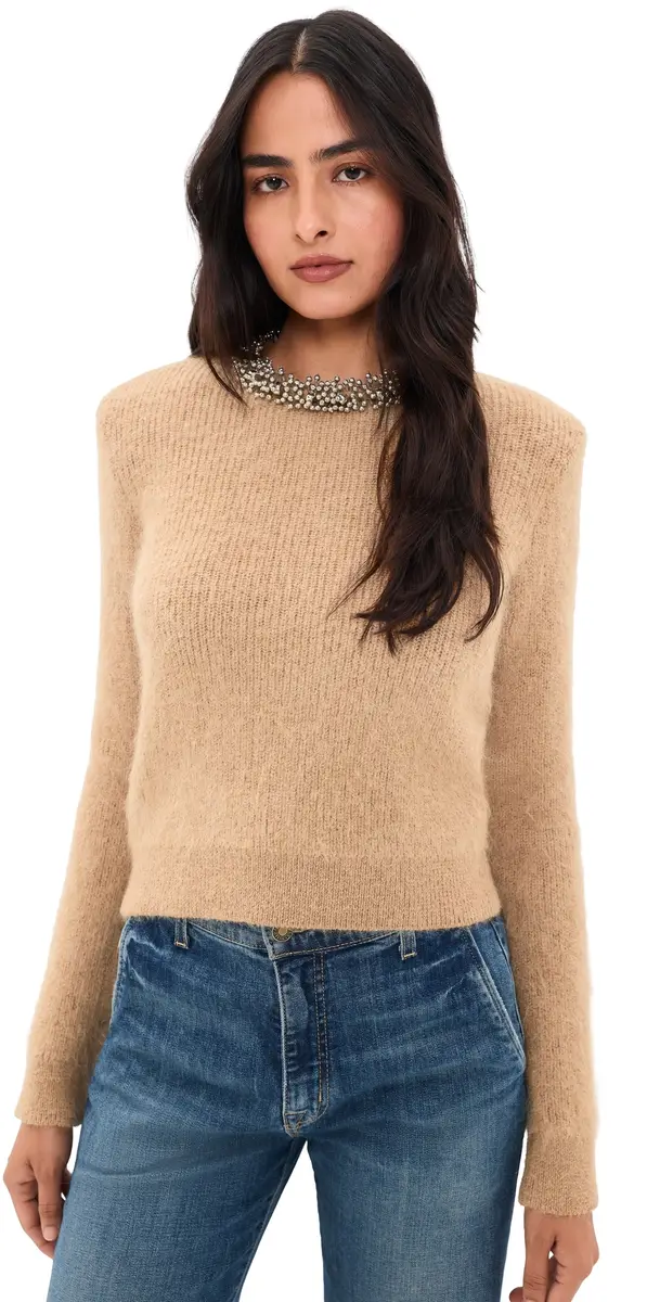 Self Portrait Beaded Knit Sweater Brown | Image 1 Self Portrait Beaded Knit Sweater Brown | Image 1