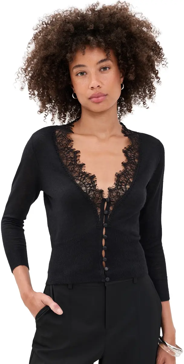 L'Agence Eluna Lace Detail Cardigan Black M | Image 1 L'Agence Eluna Lace Detail Cardigan Black M | Image 1