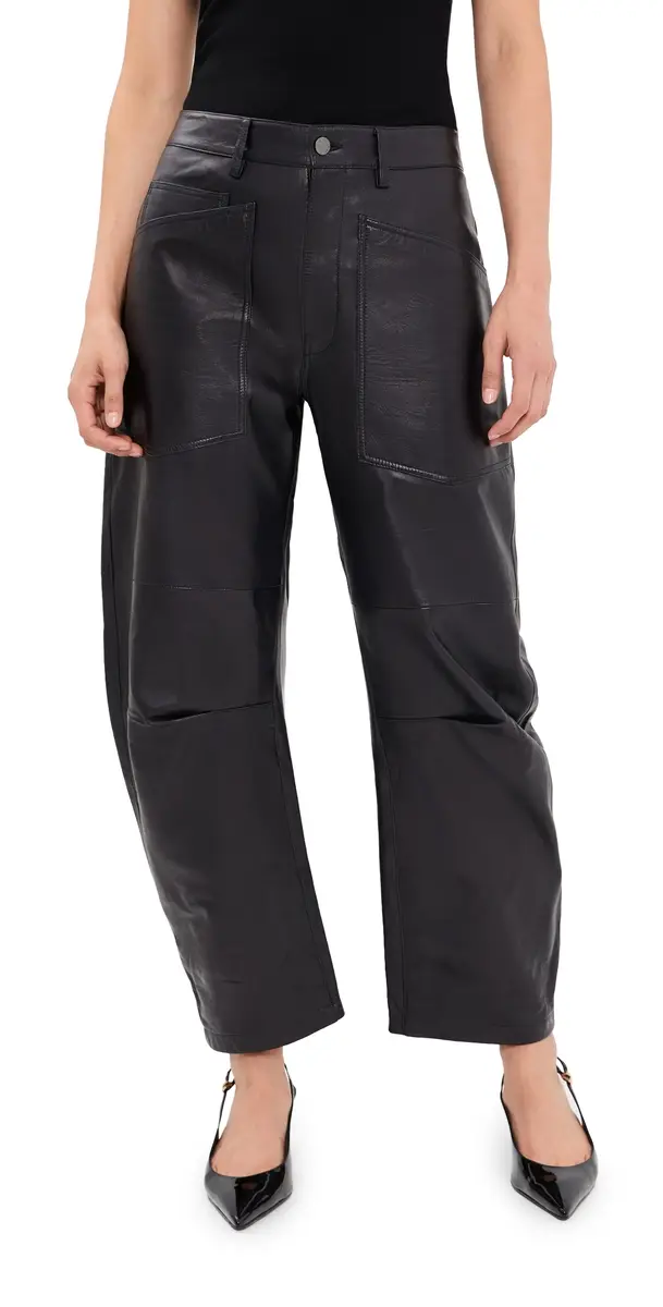 Nili Lotan Shon Leather Barrel Pants Midnight | Image 1 Nili Lotan Shon Leather Barrel Pants Midnight | Image 1