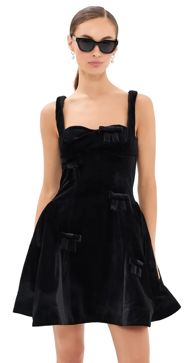 LEO LIN Ariel Velvet Bow Mini Dress Ebony 6 | Image 1 LEO LIN Ariel Velvet Bow Mini Dress Ebony 6 | Image 1