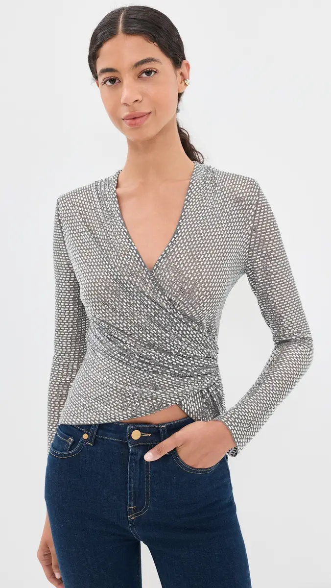 Self-Portrait Rhinestone Mesh Wrap Top | Thumbnail 2 Self-Portrait Rhinestone Mesh Wrap Top | Thumbnail 2