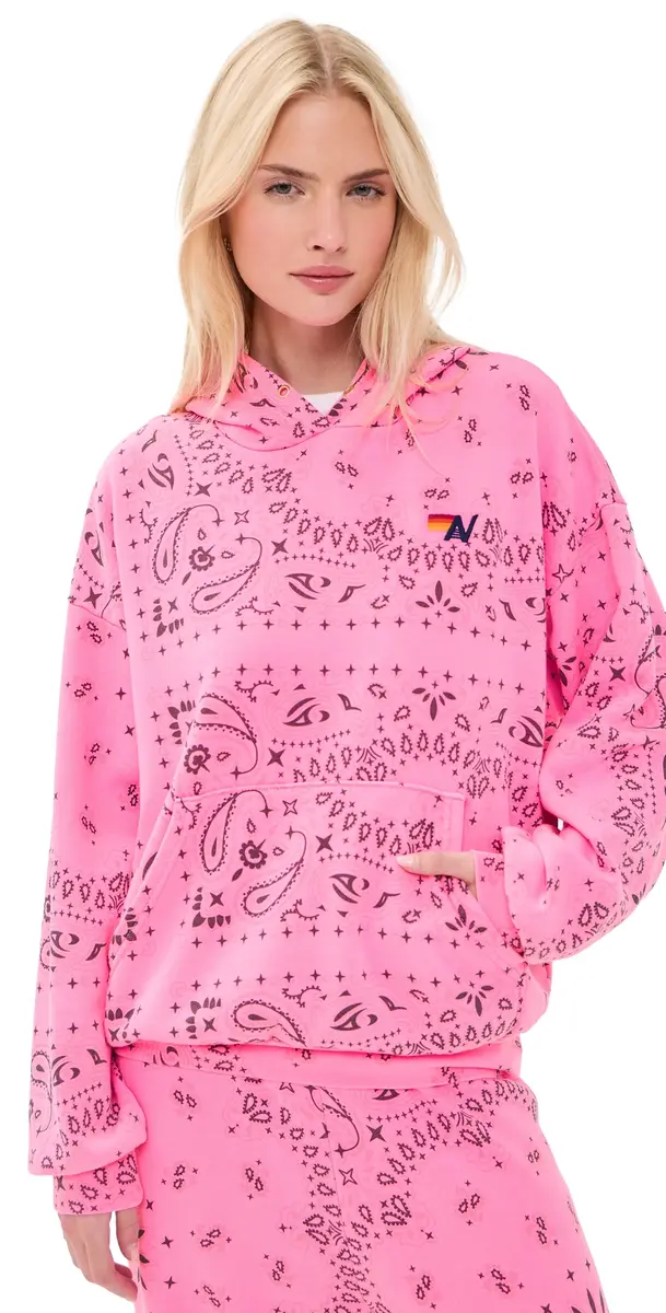 Aviator Nation Relaxed Bandana Pullover Hoodie Neon Pink | Image 1 Aviator Nation Relaxed Bandana Pullover Hoodie Neon Pink | Image 1