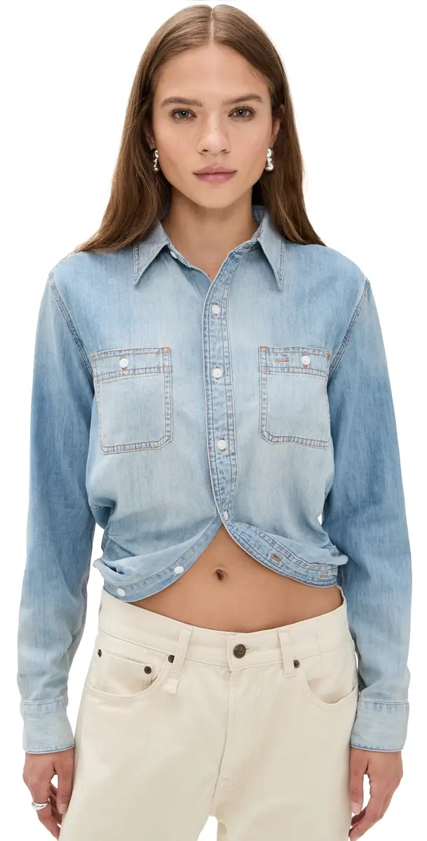R13 Wrap Around Denim Work Shirt River Blue | Image 1 R13 Wrap Around Denim Work Shirt River Blue | Image 1