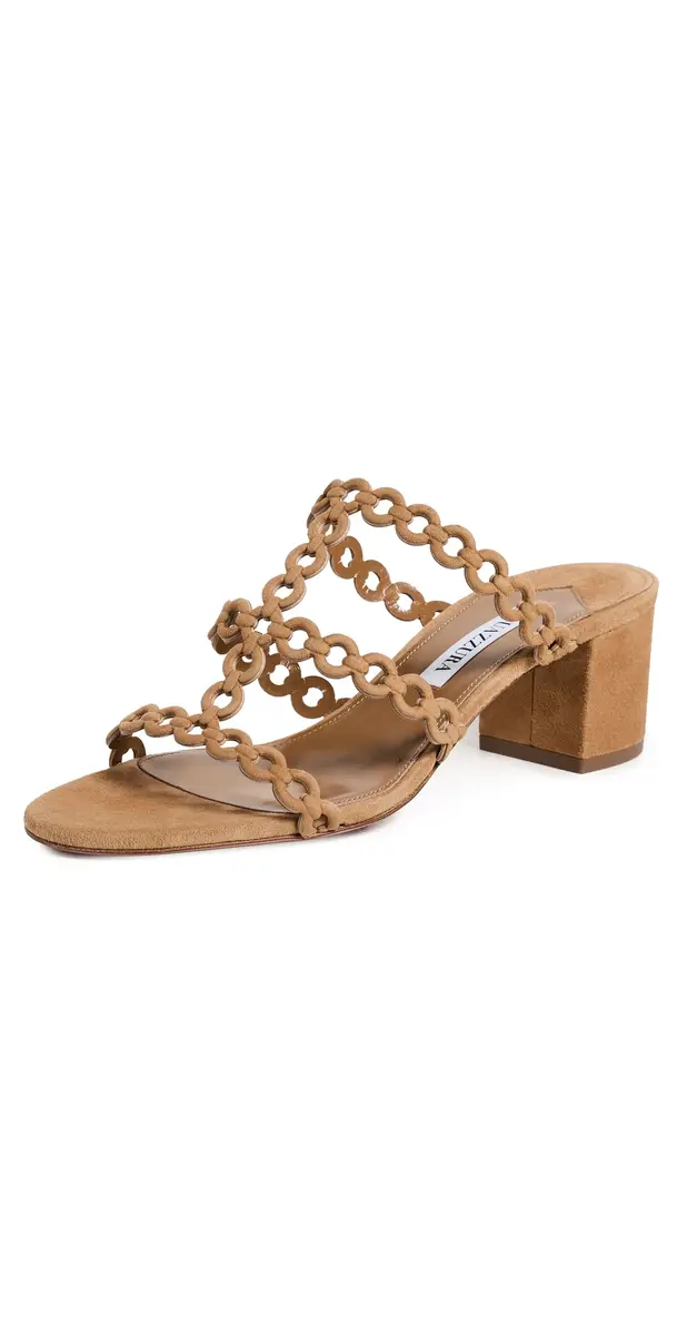 Aquazzura Infinity Chain Suede Mules 50mm Camel | Image 1 Aquazzura Infinity Chain Suede Mules 50mm Camel | Image 1