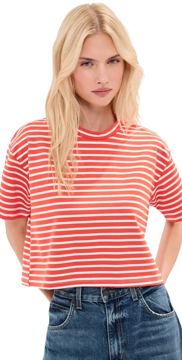 LE BOP Hazel Cropped Tee Poppy/White | Image 1 LE BOP Hazel Cropped Tee Poppy/White | Image 1
