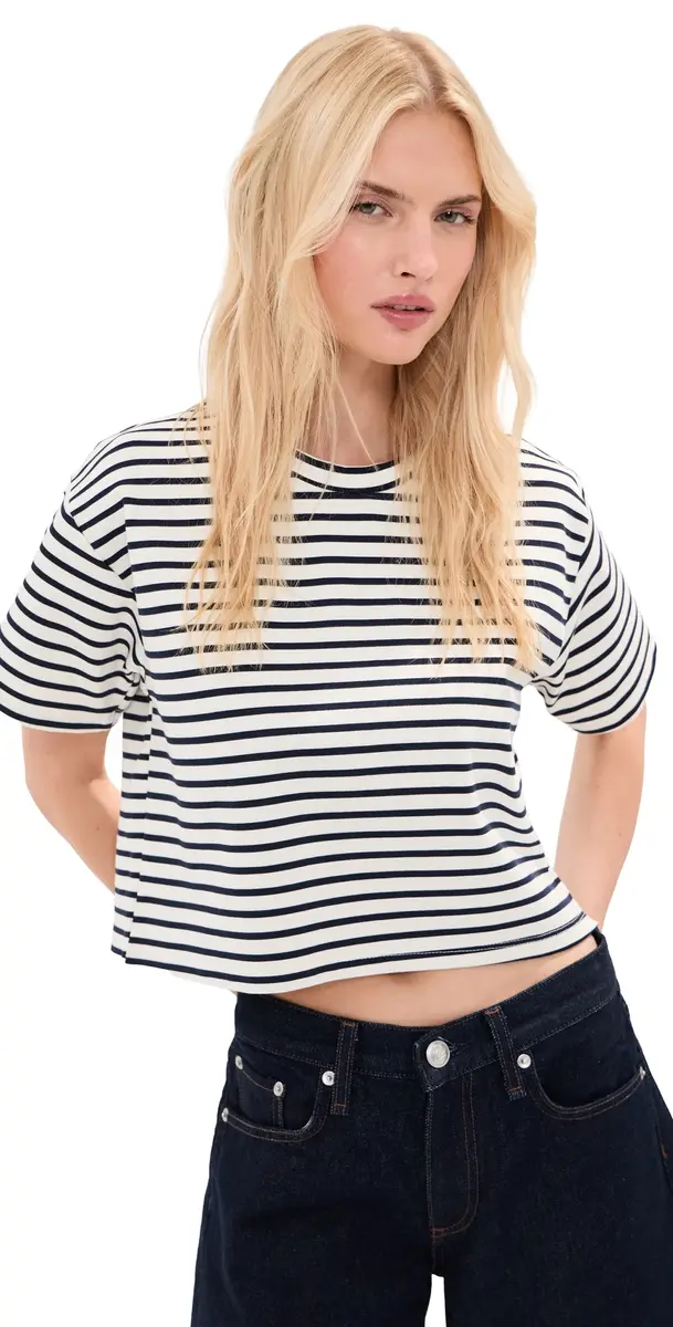 LE BOP Hazel Cropped Tee Navy/White | Image 1 LE BOP Hazel Cropped Tee Navy/White | Image 1
