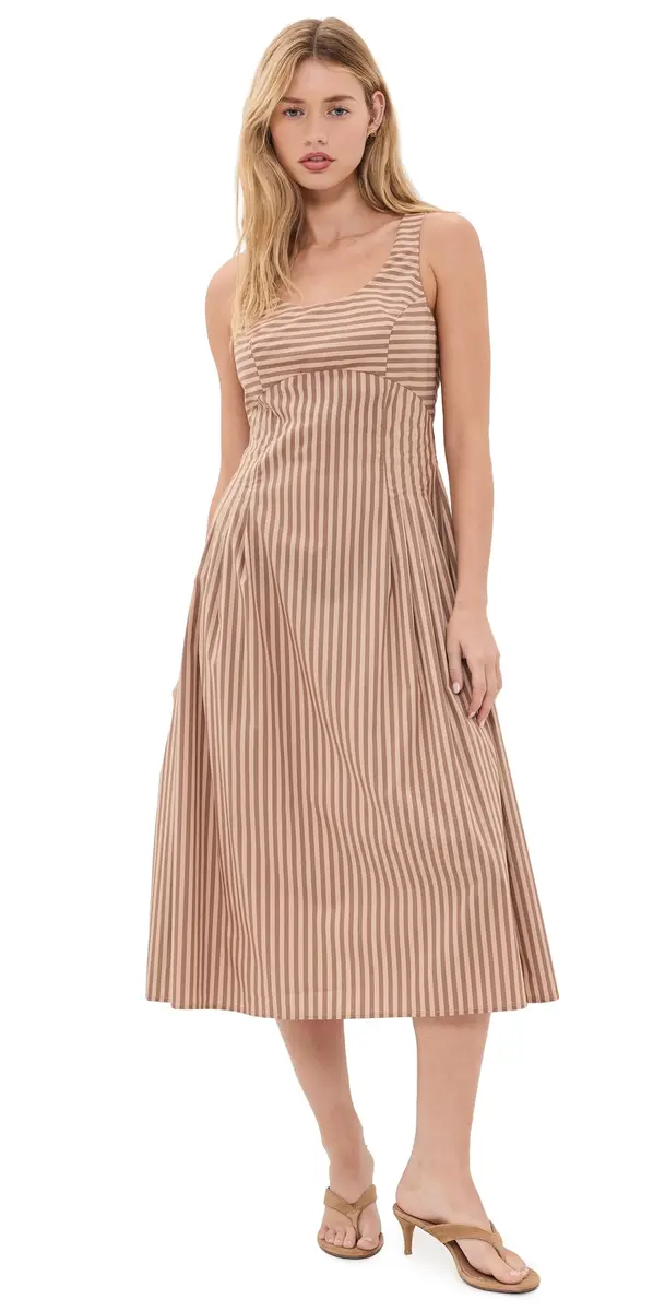 Solid & Striped The Josie Dress Walnut Wood/Camel tripe | Image 1 Solid & Striped The Josie Dress Walnut Wood/Camel tripe | Image 1