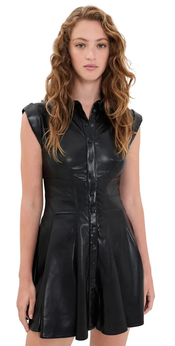 Alice + Olivia Kim Vegan Leather Corset Mini Dress Black | Image 1 Alice + Olivia Kim Vegan Leather Corset Mini Dress Black | Image 1