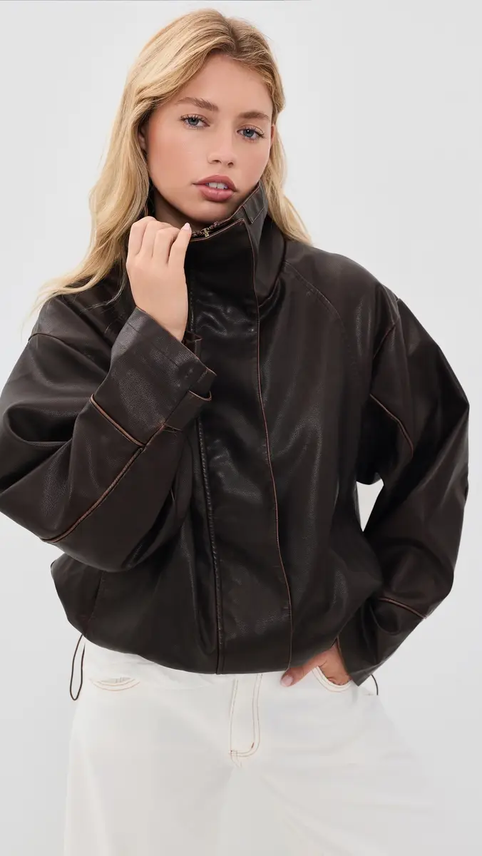 LIONESS Shoreline Funnel Faux Leather Jacket | Thumbnail 2 LIONESS Shoreline Funnel Faux Leather Jacket | Thumbnail 2