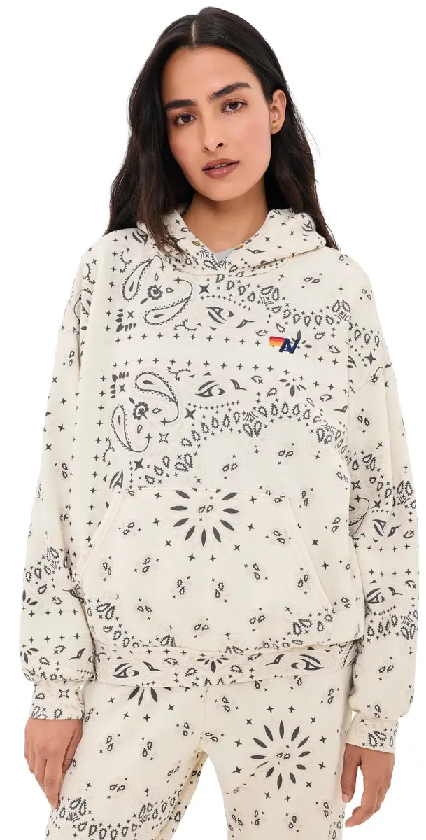 Aviator Nation Bandana Relaxed Pullover Hoodie Vintage White | Image 1 Aviator Nation Bandana Relaxed Pullover Hoodie Vintage White | Image 1