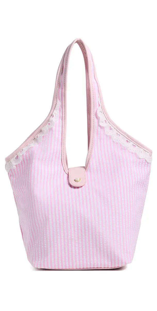 Stoney Clover Lane Pinched Tote Pink Seersucker One Size | Image 1 Stoney Clover Lane Pinched Tote Pink Seersucker One Size | Image 1