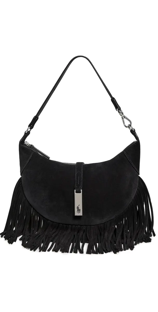 Polo Ralph Lauren Suede Fringe Shoulder Bag Black One Size | Image 1 Polo Ralph Lauren Suede Fringe Shoulder Bag Black One Size | Image 1