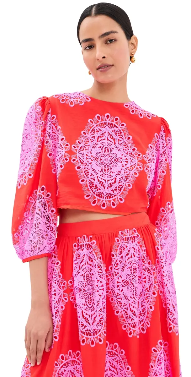 Borgo de Nor Rhea Lace Top Red/Pink | Image 1 Borgo de Nor Rhea Lace Top Red/Pink | Image 1
