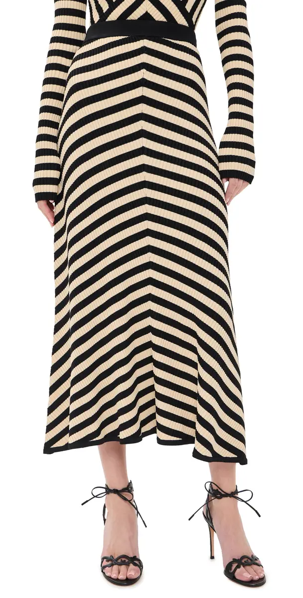 Zimmermann Valiant Deco Stripe Midi Skirt Black/Cream | Image 1 Zimmermann Valiant Deco Stripe Midi Skirt Black/Cream | Image 1
