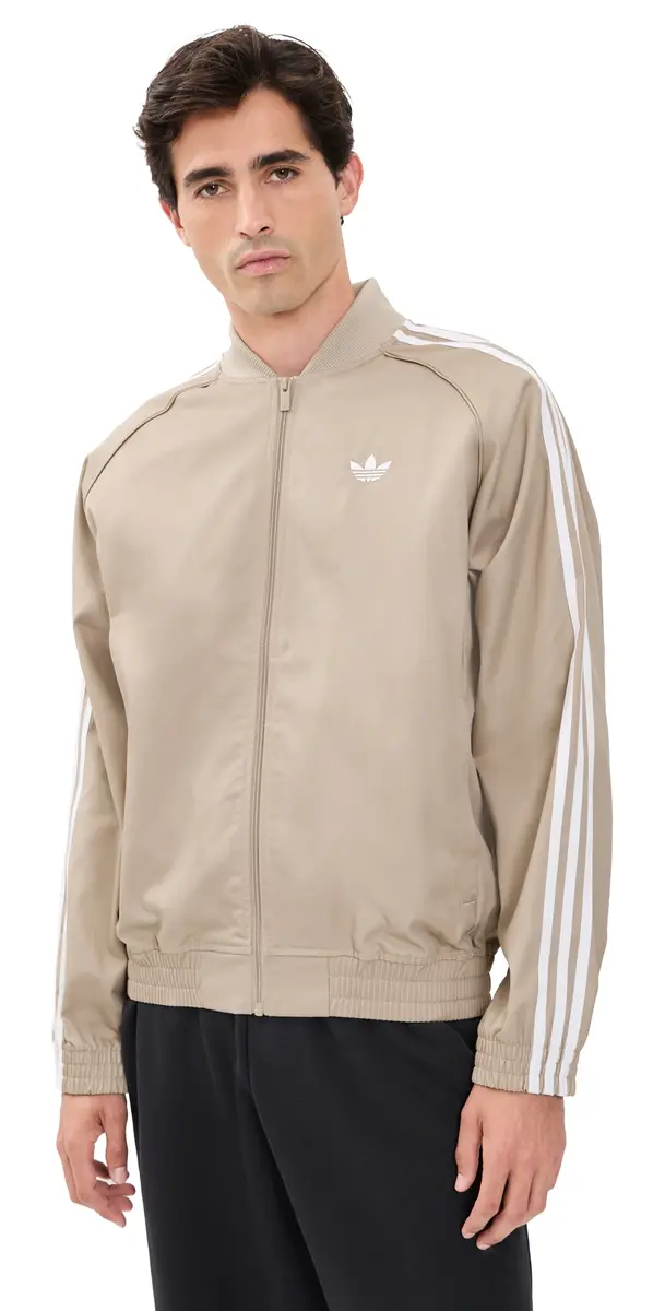 Adidas Classics Cotton Twill Track Top Khaki Three | Image 1 Adidas Classics Cotton Twill Track Top Khaki Three | Image 1