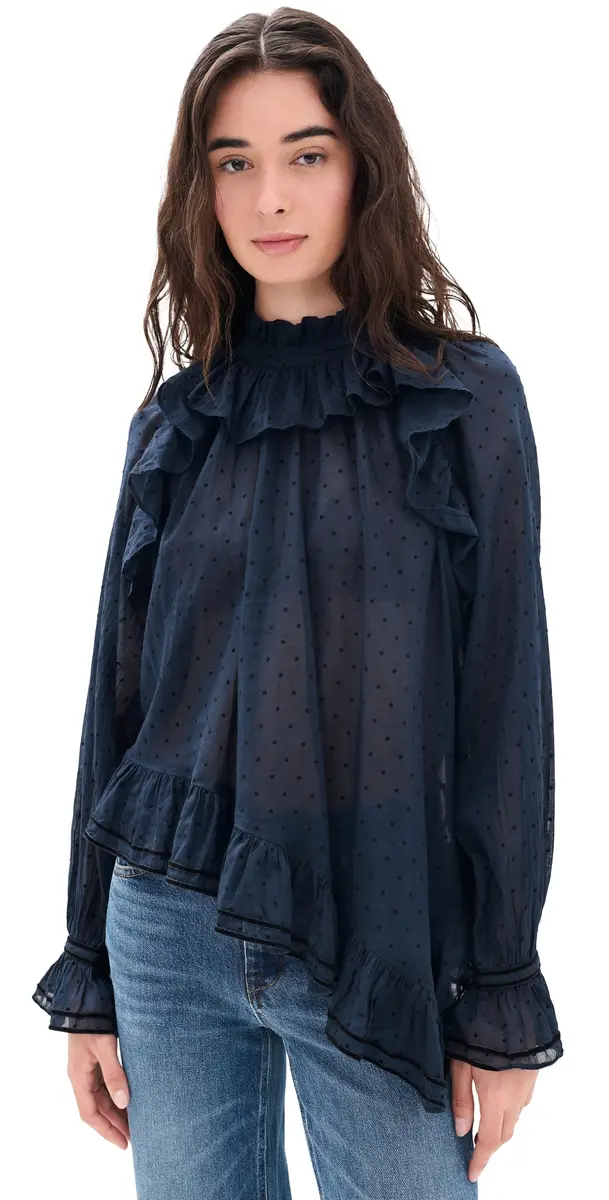 Ulla Johnson Marcella Long Sleeve Cotton Blouse Nightfall | Image 1 Ulla Johnson Marcella Long Sleeve Cotton Blouse Nightfall | Image 1
