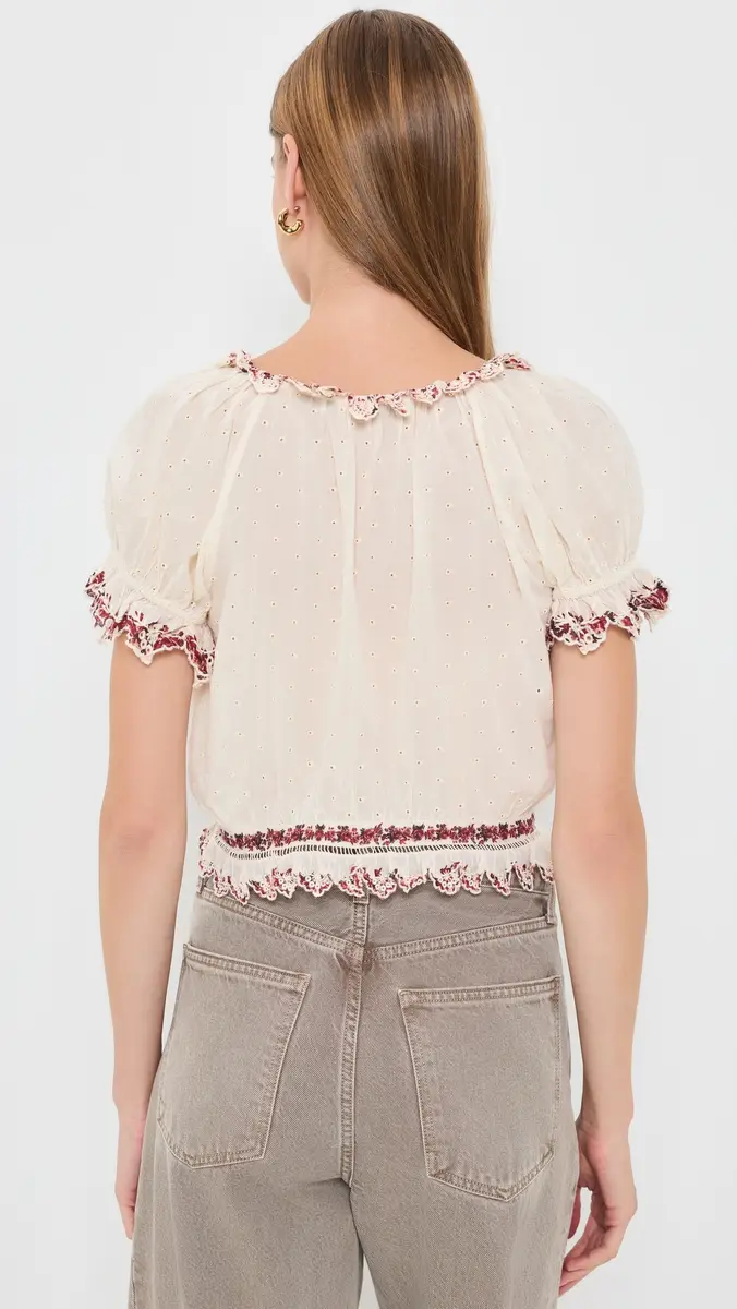 Alice + Olivia Mclaine Embroidered Puff Sleeve Cropped Blouse | Thumbnail 3 Alice + Olivia Mclaine Embroidered Puff Sleeve Cropped Blouse | Thumbnail 3