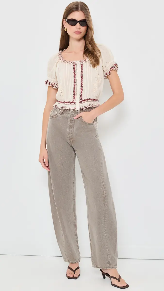Alice + Olivia Mclaine Embroidered Puff Sleeve Cropped Blouse | Thumbnail 5 Alice + Olivia Mclaine Embroidered Puff Sleeve Cropped Blouse | Thumbnail 5