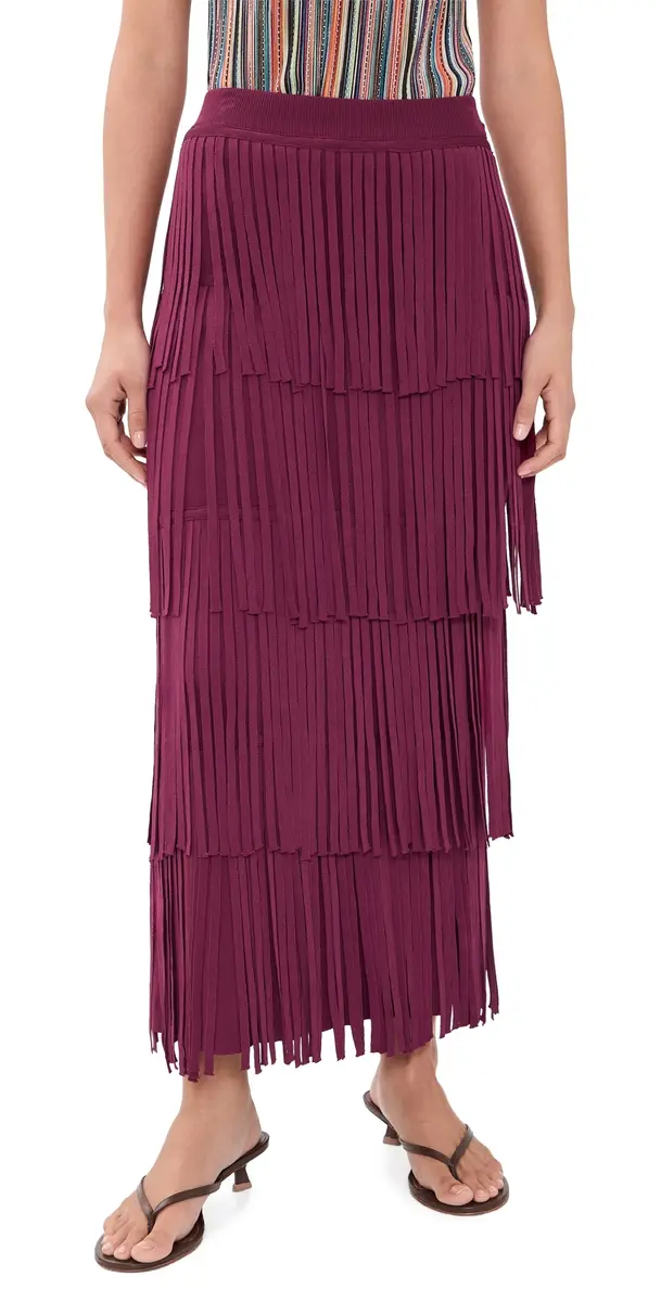 SIMONMILLER Za Za Knit Fringe Skirt Pomegranate | Image 1 SIMONMILLER Za Za Knit Fringe Skirt Pomegranate | Image 1