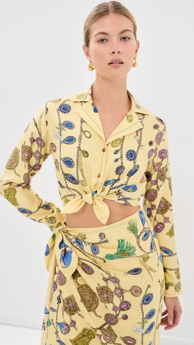 Versace Printed Crop Silk Twill Shirt | Thumbnail 2 Versace Printed Crop Silk Twill Shirt | Thumbnail 2