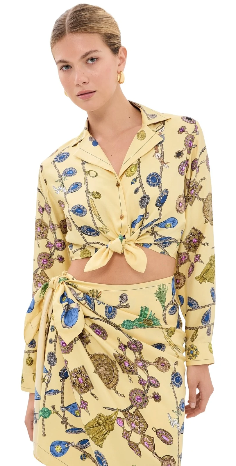 Printed Crop Silk Twill Shirt Printed Crop Silk Twill Shirt