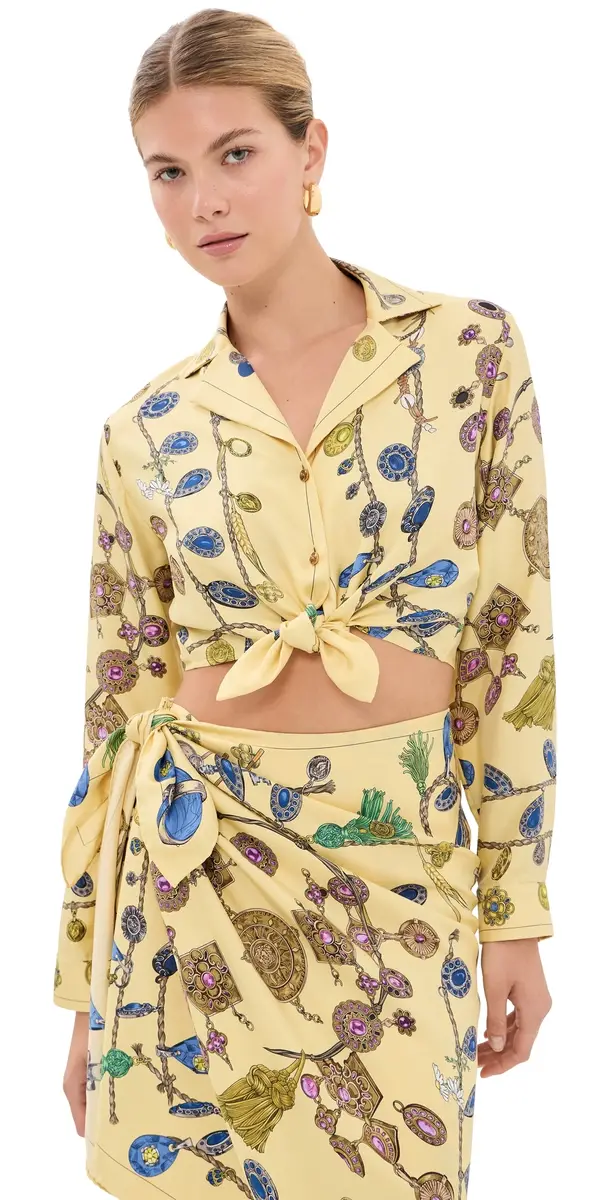 Versace Printed Crop Silk Twill Shirt Burro/Azur/Gold | Image 1 Versace Printed Crop Silk Twill Shirt Burro/Azur/Gold | Image 1