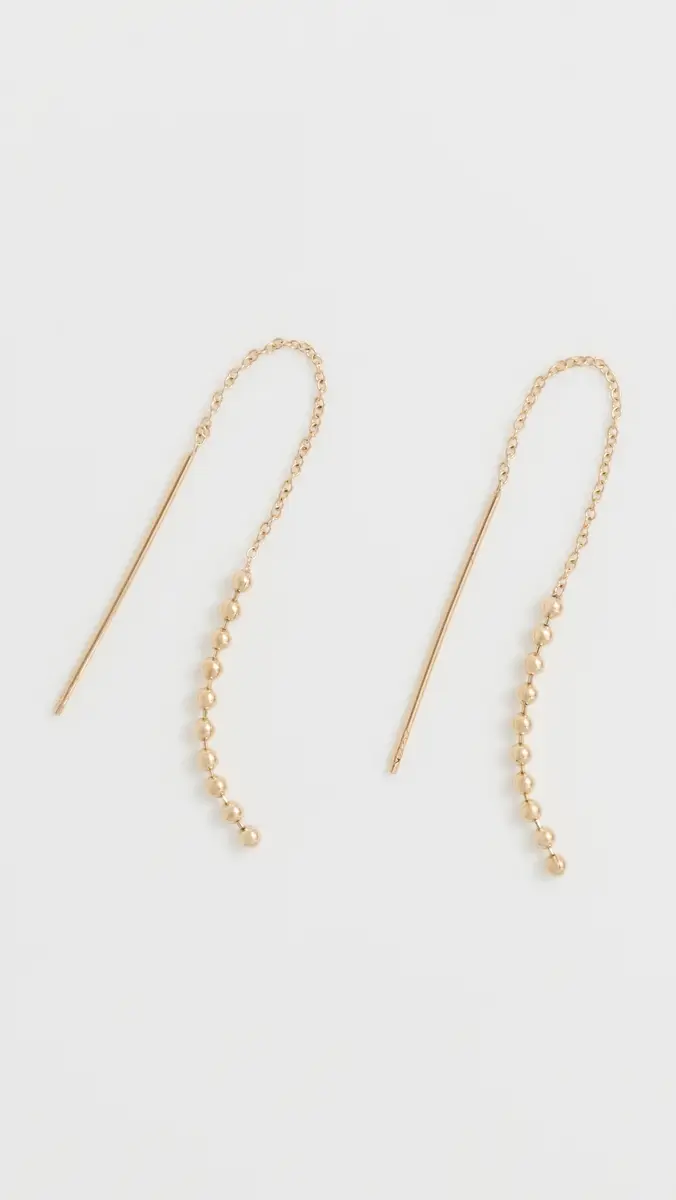 Zoë Chicco 14k Gold Beaded Chain Threader Earrings | Thumbnail 2