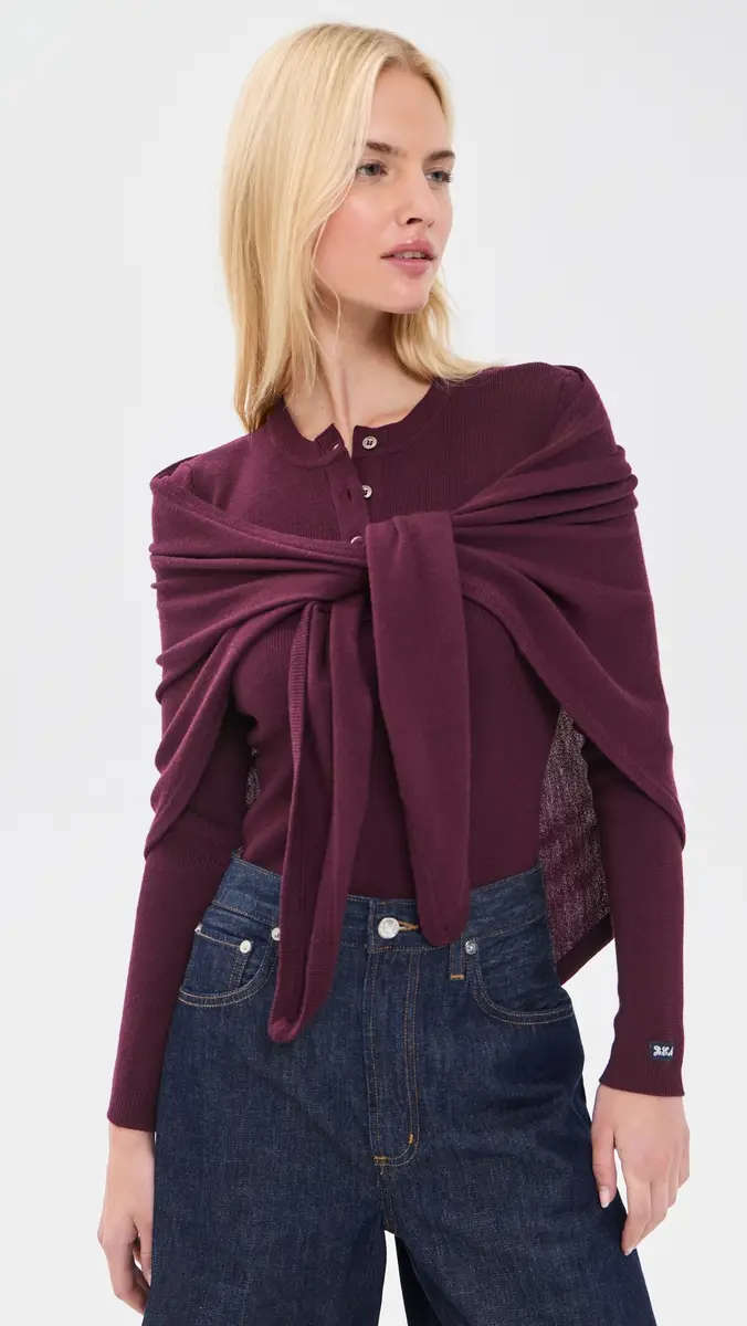 Sea Jane Henley Sweater With Scarf Burgundy | Thumbnail 2 Sea Jane Henley Sweater With Scarf Burgundy | Thumbnail 2