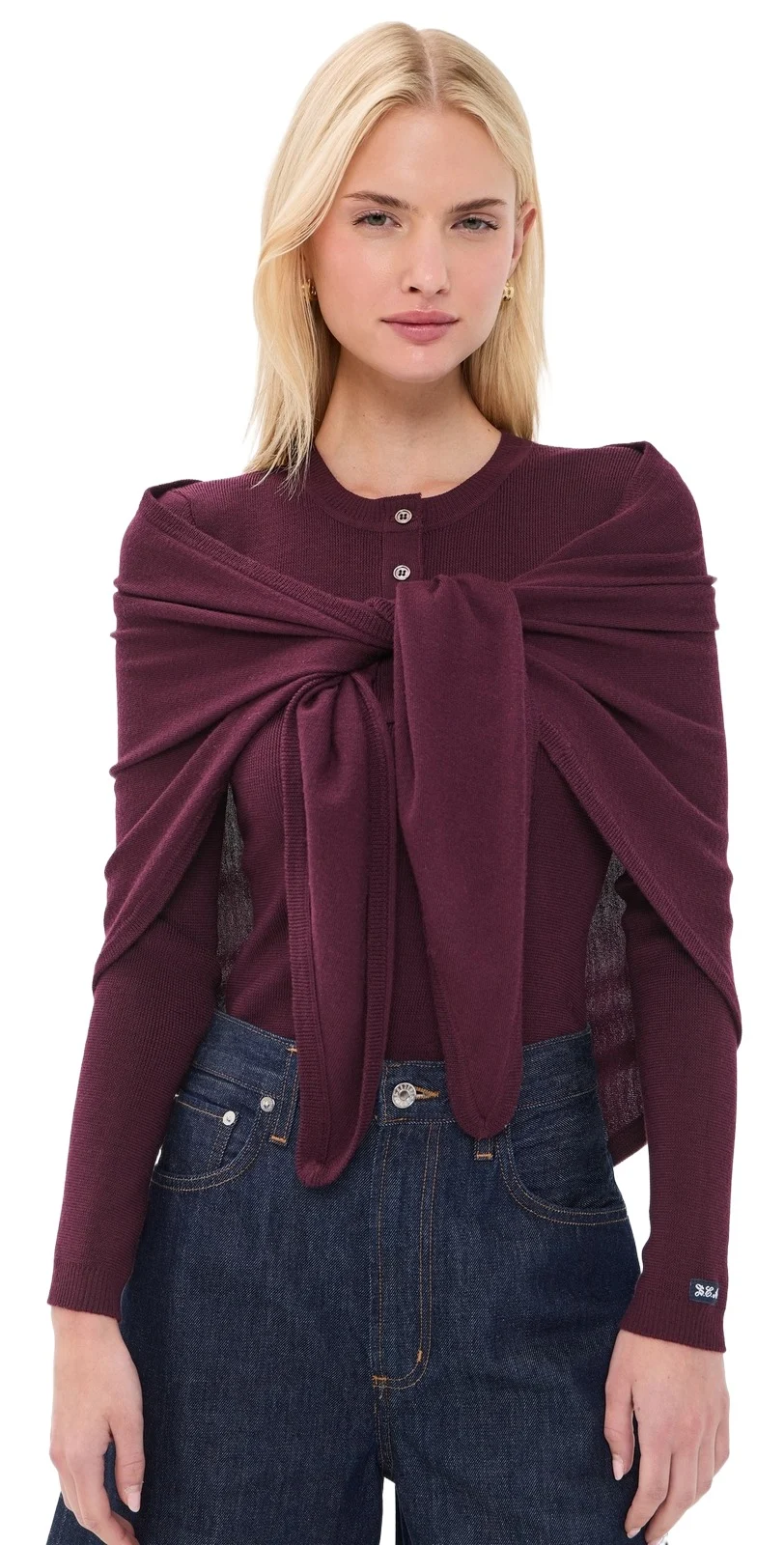 Sea Jane Henley Sweater With Scarf Burgundy