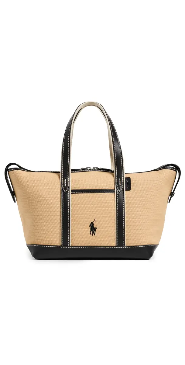 Polo Ralph Lauren Cotton Canvas Small Shopper Tote Porcelain/Black One Size | Image 1 Polo Ralph Lauren Cotton Canvas Small Shopper Tote Porcelain/Black One Size | Image 1