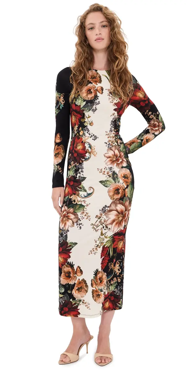 Alice + Olivia Delora Midi Dress Floral Radiance | Image 1 Alice + Olivia Delora Midi Dress Floral Radiance | Image 1