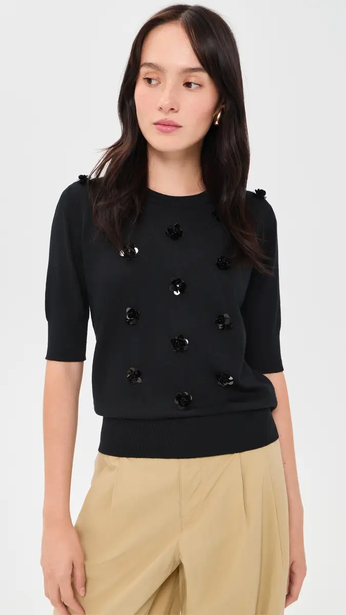 MEIMEIJ Lana Floral Paillettes Wool Top | Thumbnail 2
