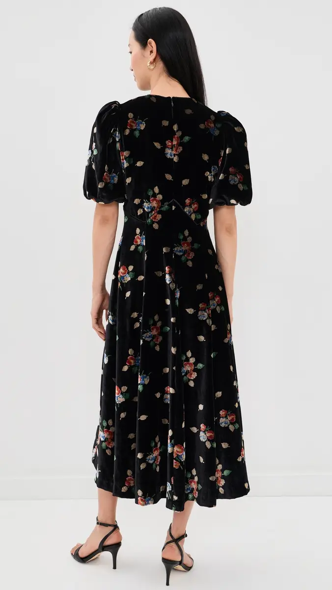 Sea Leda Velvet Puff Sleeve Midi Dress | Thumbnail 3 Sea Leda Velvet Puff Sleeve Midi Dress | Thumbnail 3