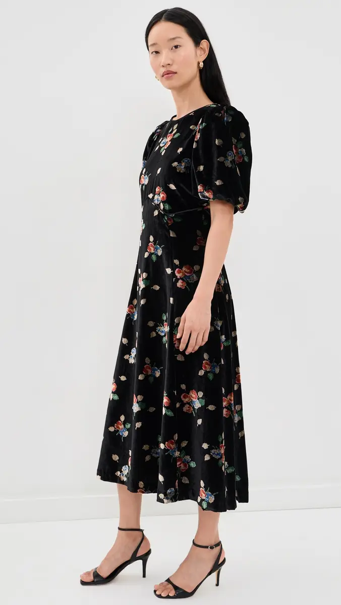 Sea Leda Velvet Puff Sleeve Midi Dress | Thumbnail 4 Sea Leda Velvet Puff Sleeve Midi Dress | Thumbnail 4