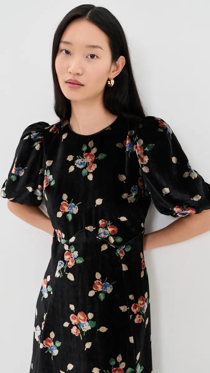 Sea Leda Velvet Puff Sleeve Midi Dress | Thumbnail 5 Sea Leda Velvet Puff Sleeve Midi Dress | Thumbnail 5
