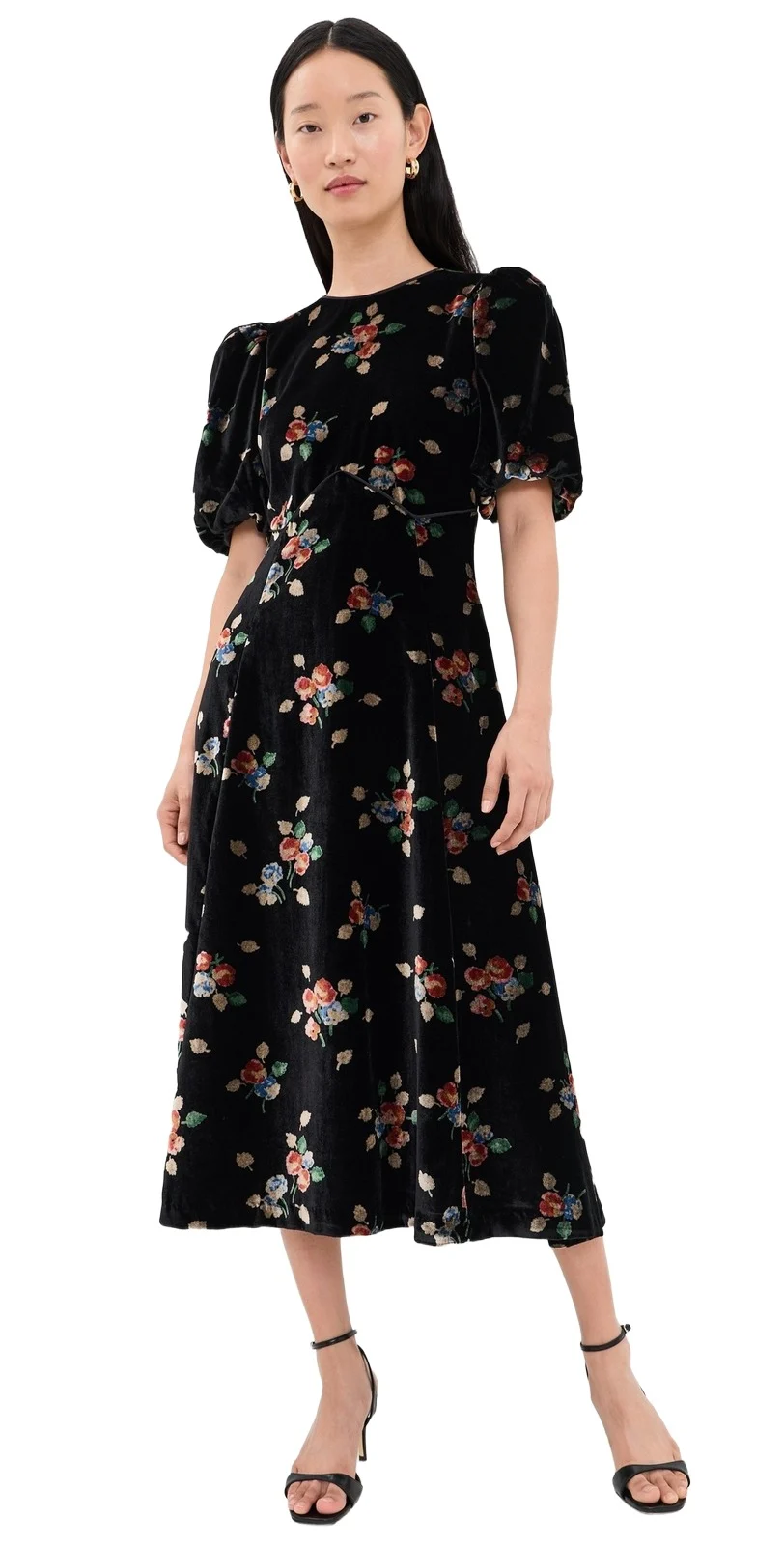 Leda Velvet Puff Sleeve Midi Dress Leda Velvet Puff Sleeve Midi Dress