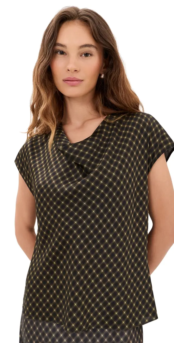 Vince Ombre Plaid ilk Blouse Black/Camel | Image 1 Vince Ombre Plaid ilk Blouse Black/Camel | Image 1